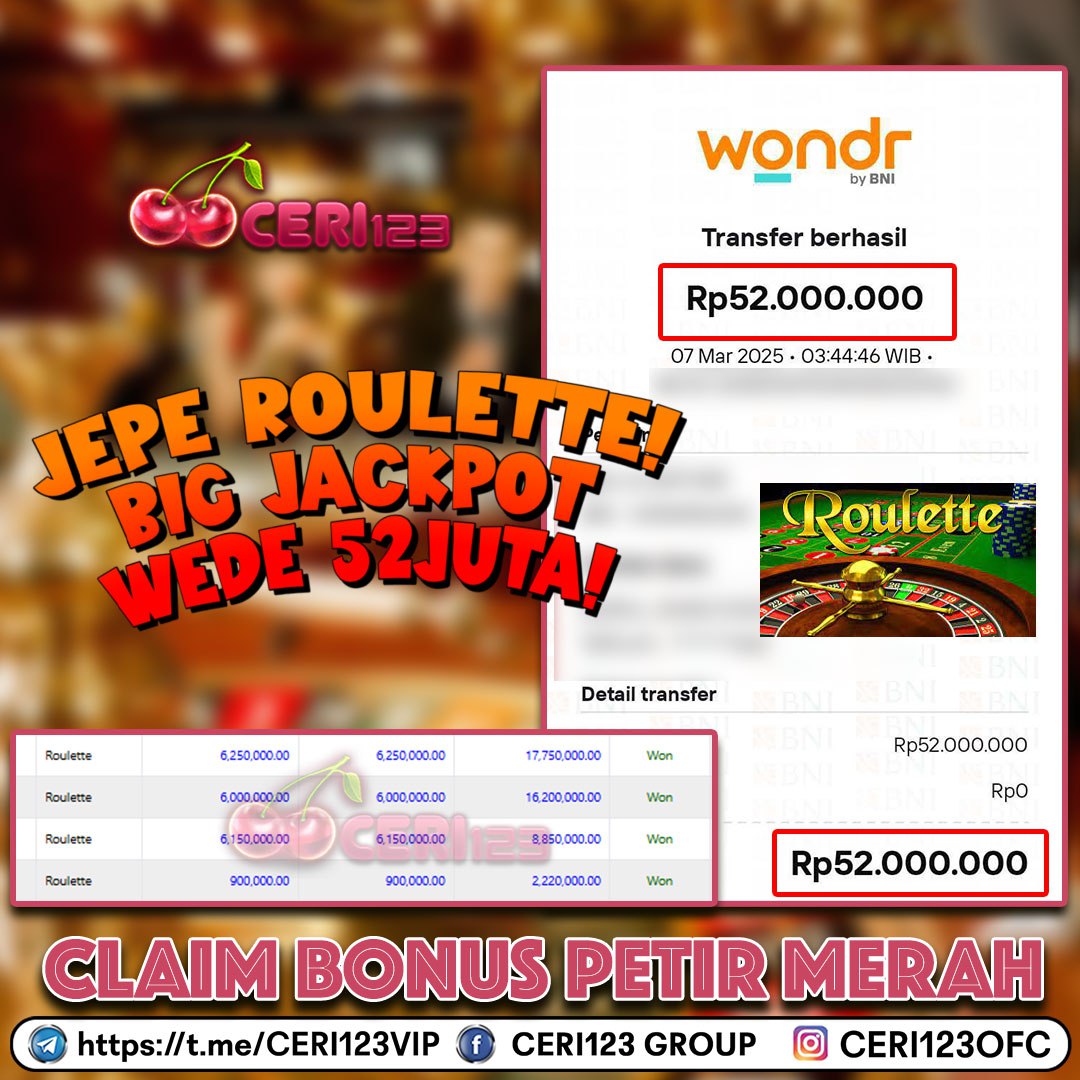 CERI123 JACKPOT LIVE CASINO ROULETTE RP 52.000.000 ID : MBO***